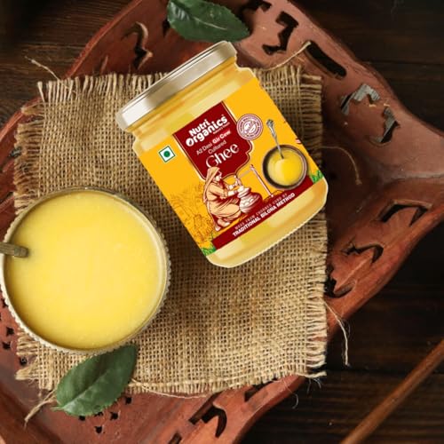 Nutri Organics Pure Desi A2 Cow Ghee 500ml | Bilona Curd Churned | Grass Fed Gir Cows | Glass Jar | Pure Aroma, Natural & Healthy Danedar Ghee| Lab Tested