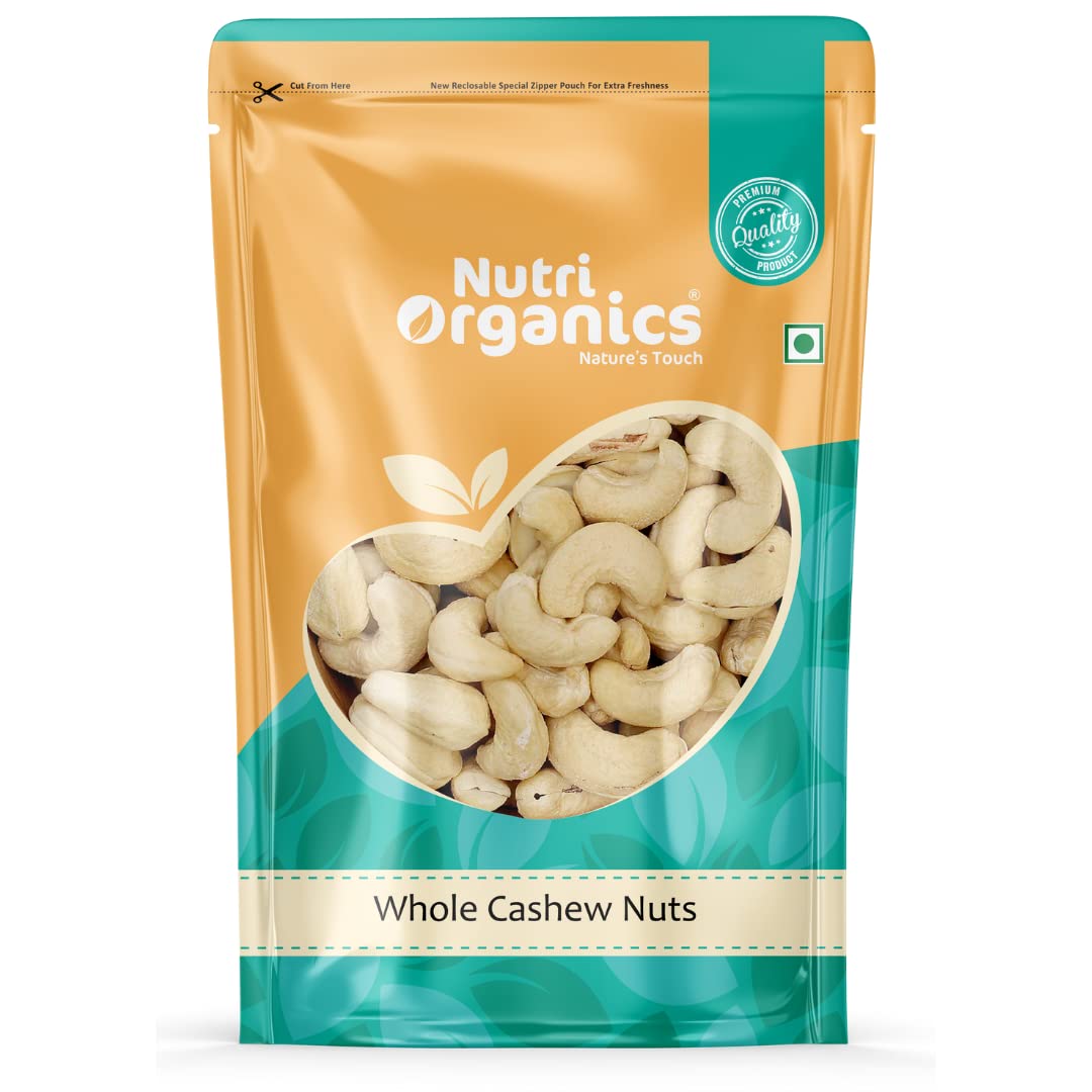 Nutri Organics Dry Fruits Natural Premium Whole Cashews 1kg | Whole Crunchy Cashew | Premium Kaju nuts Dry Fruit | Nutritious & Delicious | Gluten Free & Plant based Protein